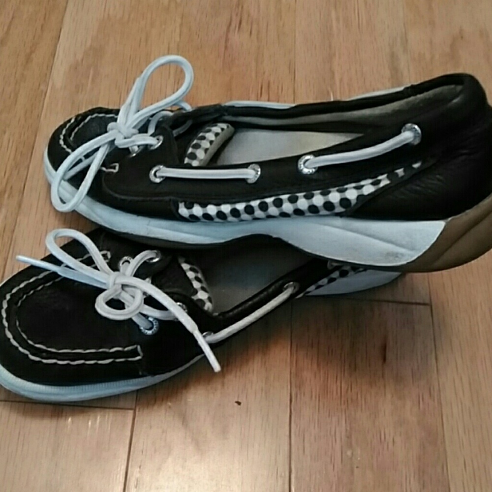 Navy angelfish polka dot sperry